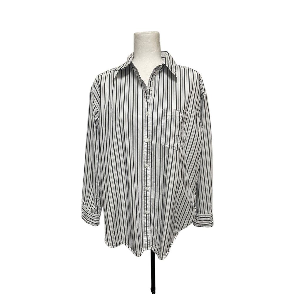 Offline By Aerie Oversized Beach Shirt Popover Striped Blue White Gray Size XS